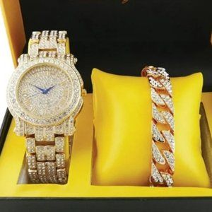Mens Watch bracelet Luxury BLING out cuban watch